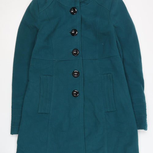 Wallis Women's Blue Overcoat Size 8, Buttoned Mid-Length Coat