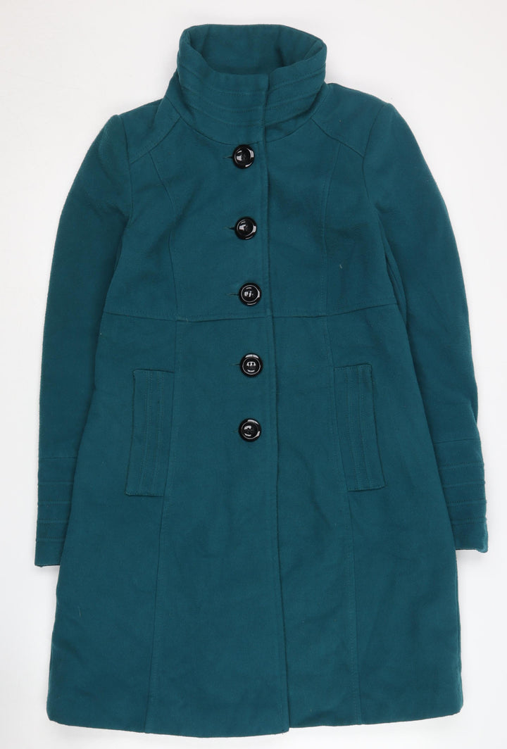 Wallis Women's Blue Overcoat Size 8, Buttoned Mid-Length Coat