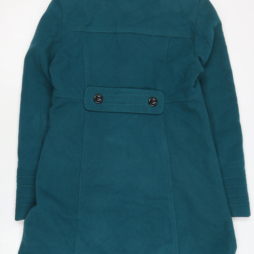 Wallis Women's Blue Overcoat Size 8, Buttoned Mid-Length Coat