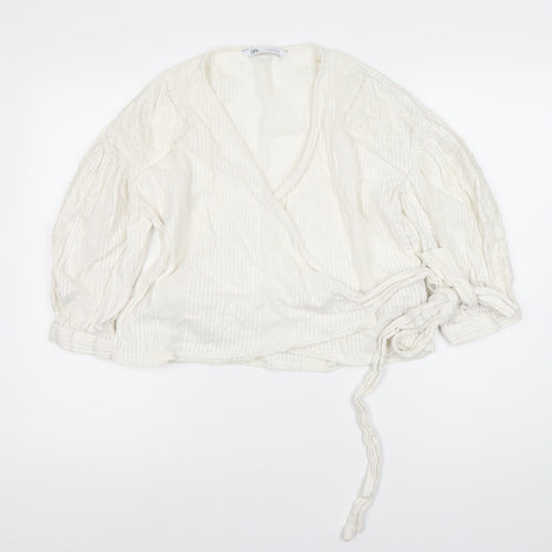 Zara Women’s Ivory Wrap Top, Long Sleeve S