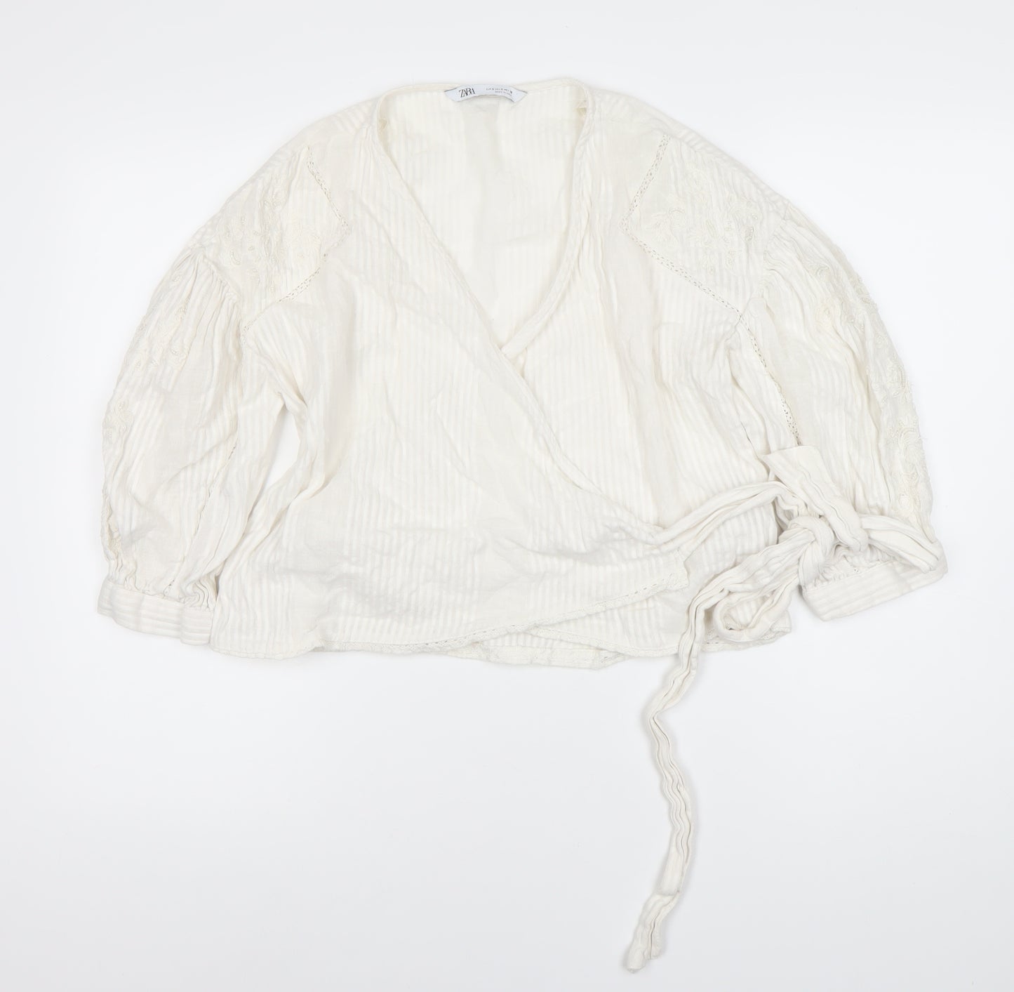Zara Women’s Ivory Wrap Top, Long Sleeve S