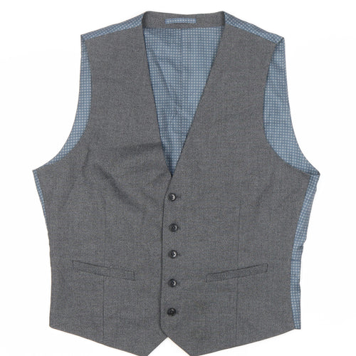 Burton Men's Grey Waistcoat, Size L 42-44", Polyester Blend