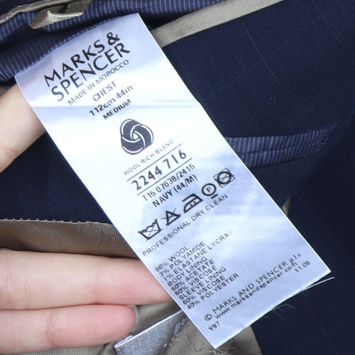 Marks and Spencer Men's Blue Blazer, Size 44 Regular Fit