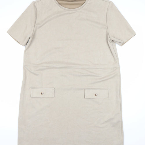 Zara Women's Beige Shift Dress XL - Casual Spring Wear