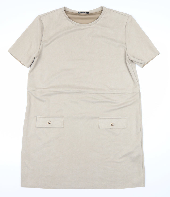 Zara Women's Beige Shift Dress XL - Casual Spring Wear