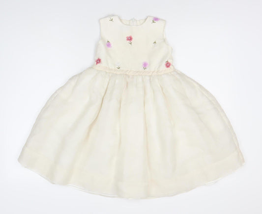 Monsoon Girls Ivory Ball Gown 3-4 Years Embroidered Silk