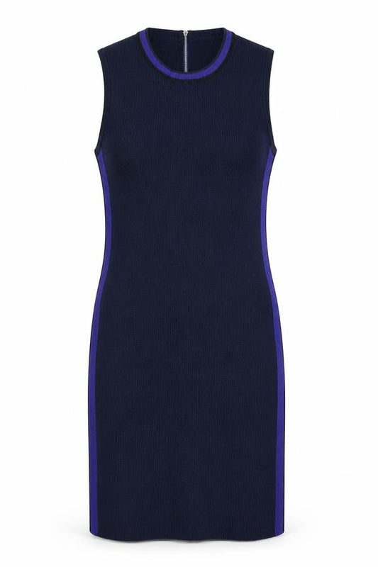 Front view of Clements Ribeiro Women's Blue Dress, UK 14, Sleeveless, Zip