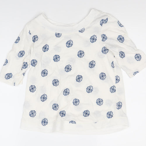 Women's White Floral Top, Size 8, 3/4 Sleeve