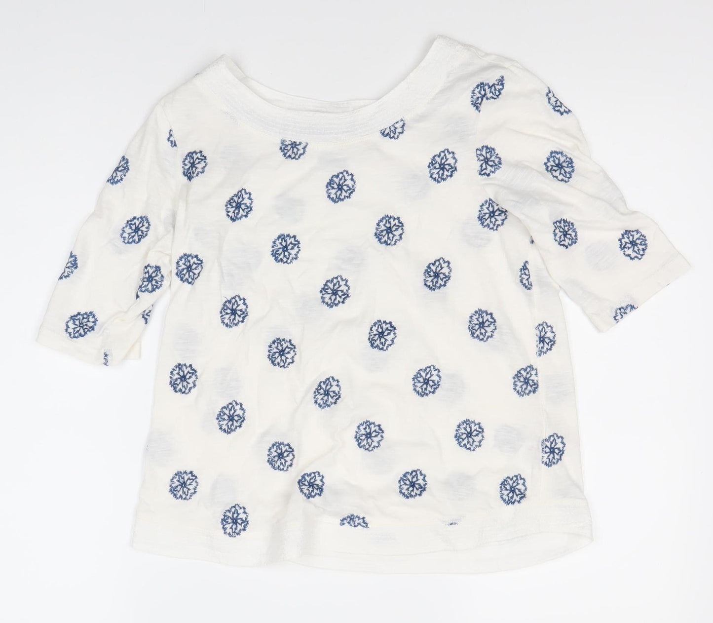 Women's White Floral Top, Size 8, 3/4 Sleeve