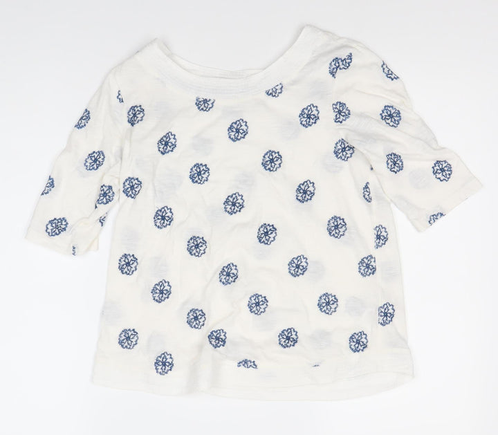 Women's White Floral Top, Size 8, 3/4 Sleeve