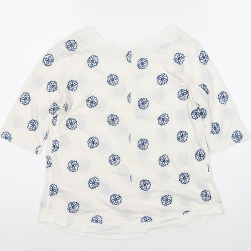 Women's White Floral Top, Size 8, 3/4 Sleeve