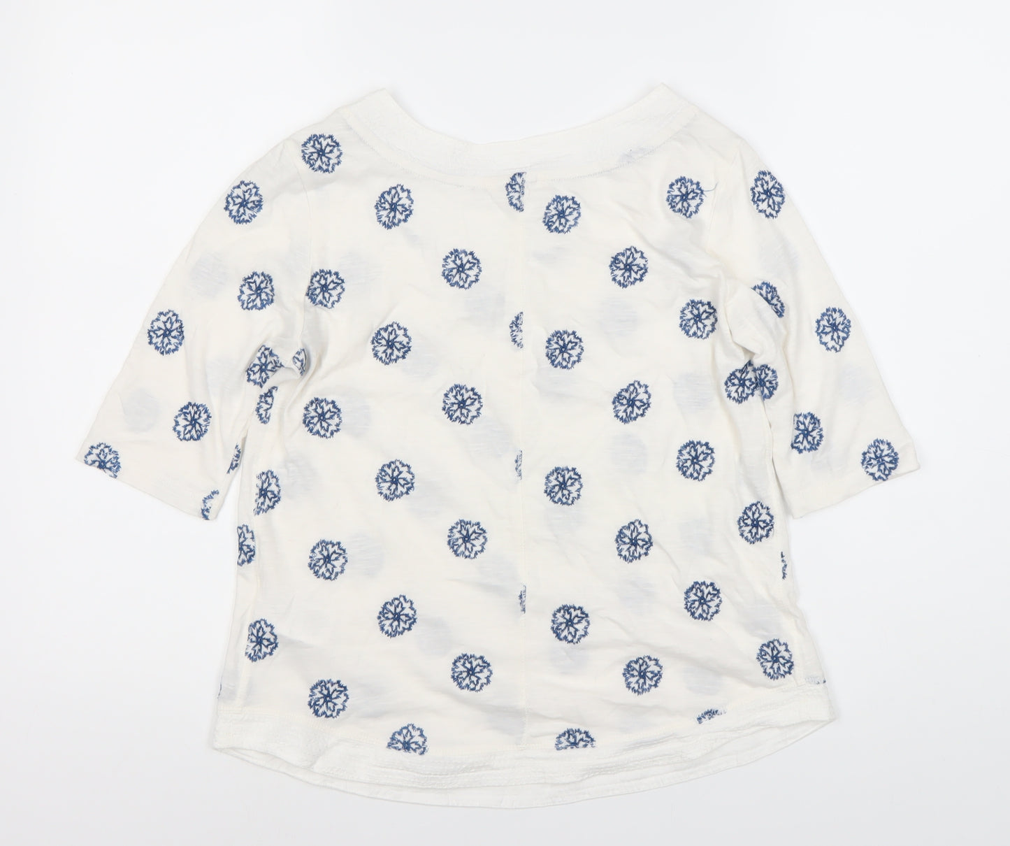 Women's White Floral Top, Size 8, 3/4 Sleeve