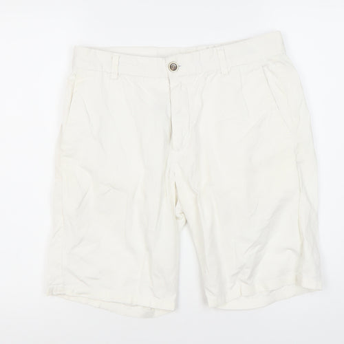 Sacoor Brothers Men’s White Chino Shorts, Size 40, Regular Fit