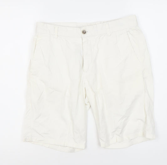 Sacoor Brothers Men’s White Chino Shorts, Size 40, Regular Fit