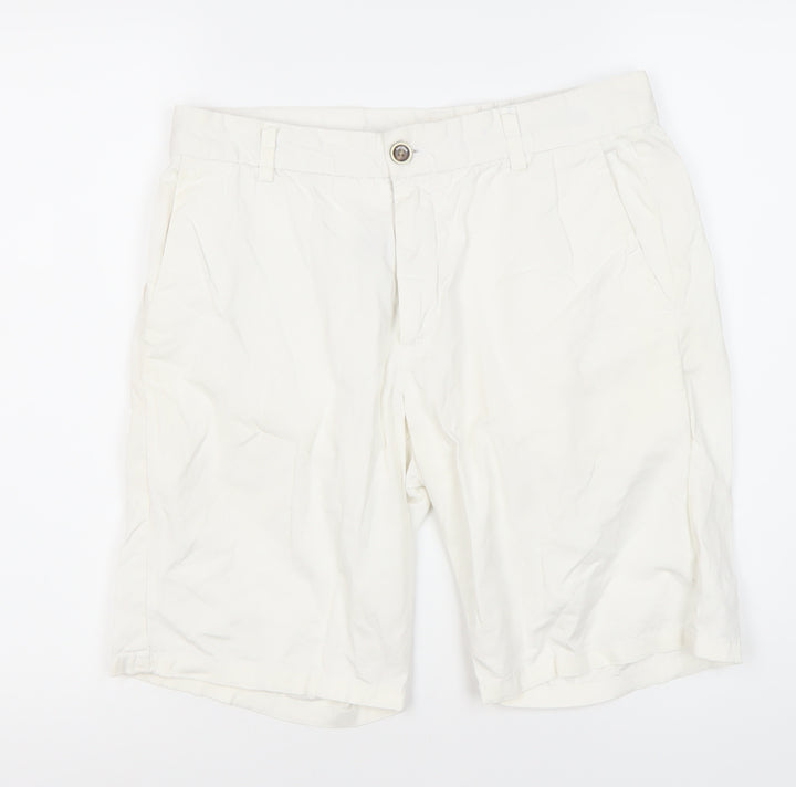 Sacoor Brothers Men’s White Chino Shorts, Size 40, Regular Fit