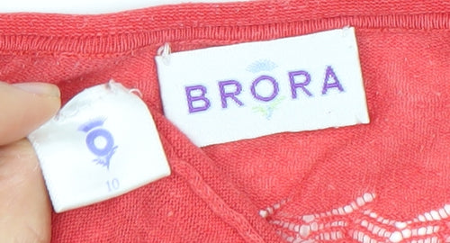 Brora Women's Red V-Neck Linen Cotton Knit Long Sleeve Top