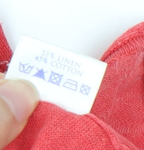 Brora Women's Red V-Neck Linen Cotton Knit Long Sleeve Top