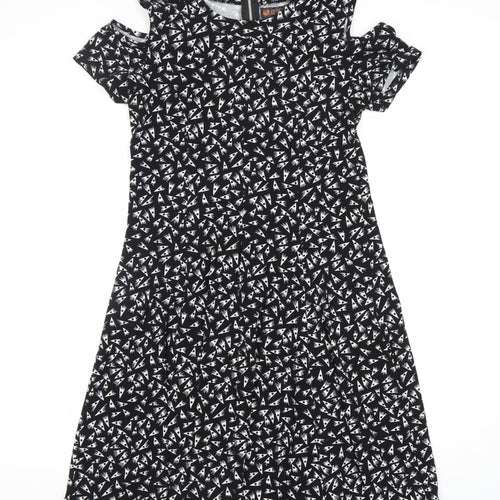 Women's Black A-Line Geometric Dress, Size S