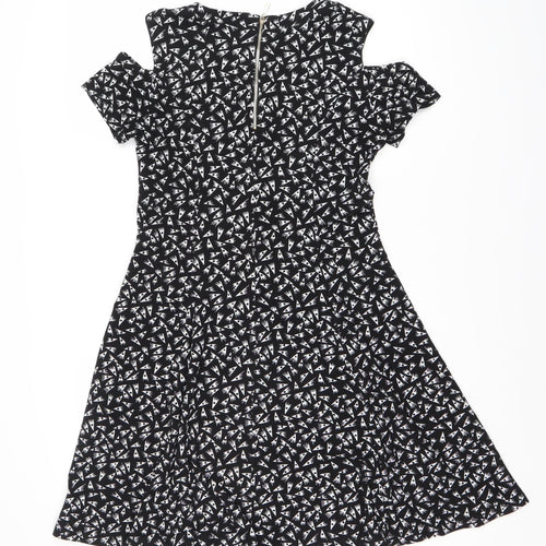 Women's Black A-Line Geometric Dress, Size S