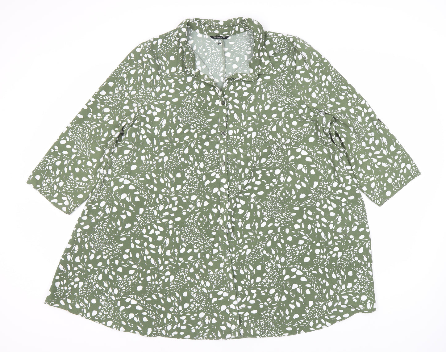 Roman Women's Green 3/4 Sleeve Button Dress - Size 16
