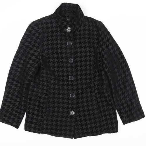 TIGI Women's Black Checkered Mid-Length Coat - Size 12