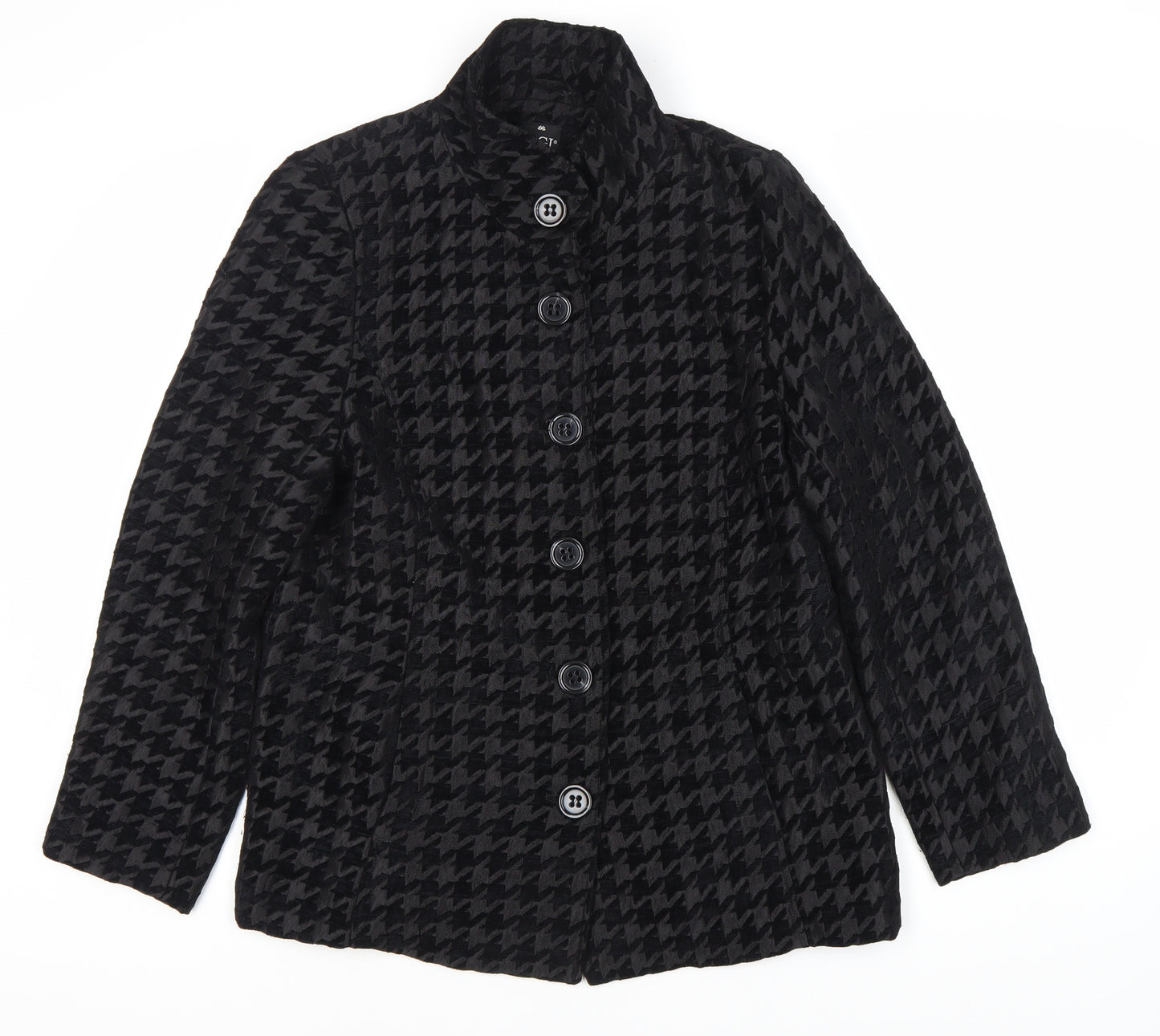 TIGI Women's Black Checkered Mid-Length Coat - Size 12