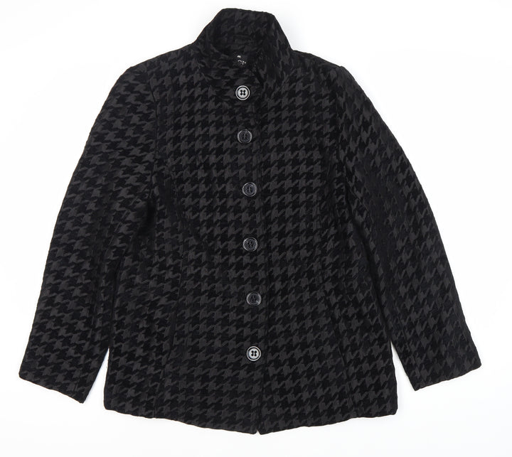 TIGI Women's Black Checkered Mid-Length Coat - Size 12