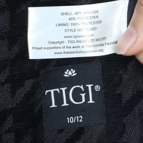 TIGI Women's Black Checkered Mid-Length Coat - Size 12