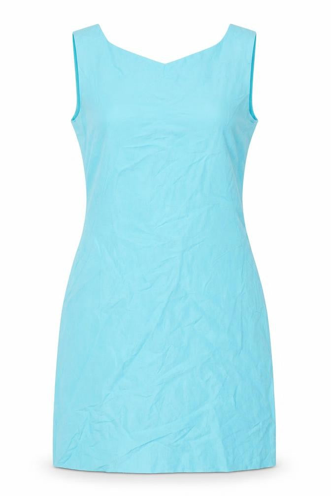 Front view of Planet Women's Blue Silk Linen Dress, size 12