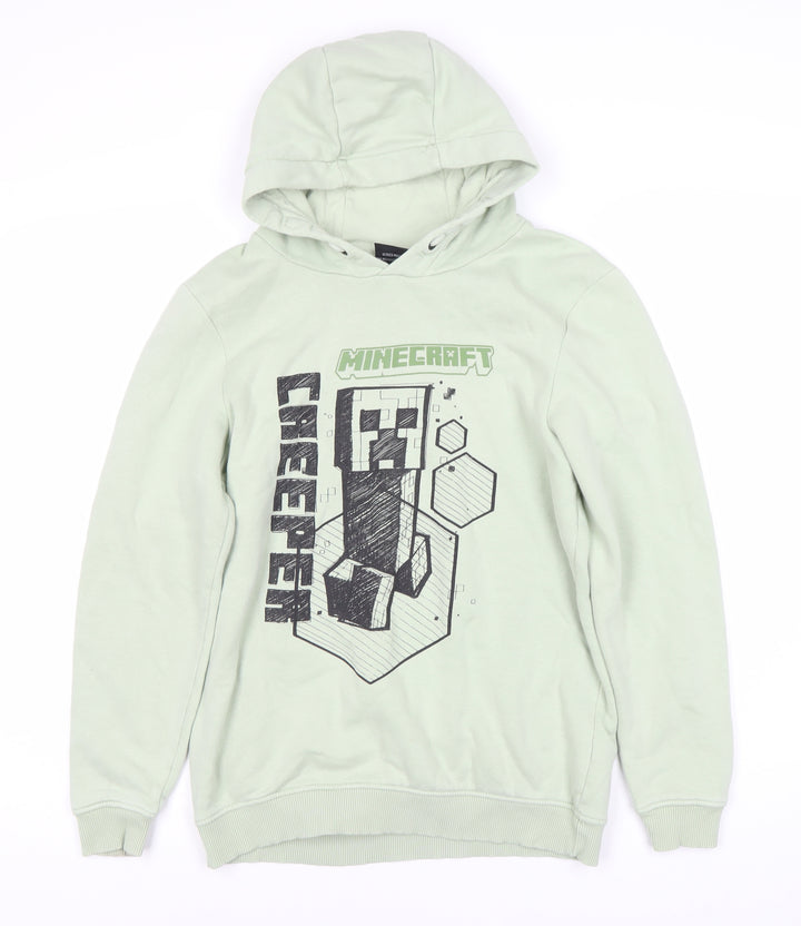 Minecraft Boys Green Hoodie 13-14 Years Pullover Graphic