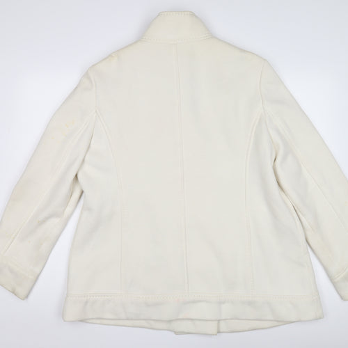 BHS Women's White Cotton Pea Coat, Size M, Double-Breasted