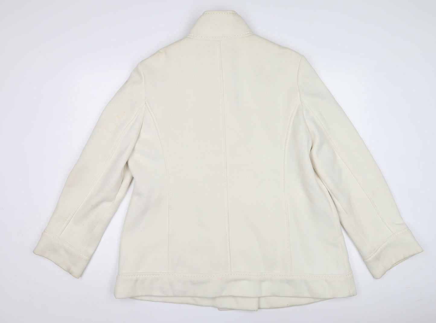BHS Women's White Cotton Pea Coat, Size M, Double-Breasted