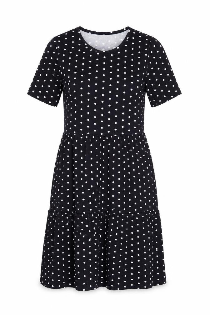 Front view of Warehouse Women's Black Polka Dot Dress, size 10