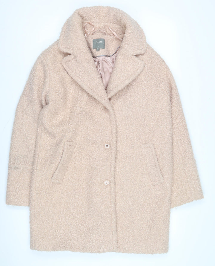 Oasis Women's Beige Mid-Length Wool Overcoat S