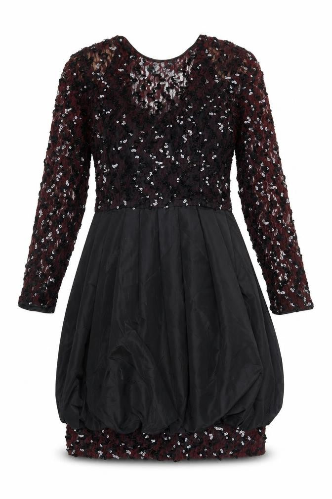 Front view of After Five Women's Black Long Sleeve Sequin Dress
