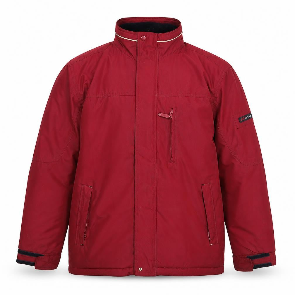 Front view of Active Men's Red Parka Jacket, Full Zip, Size Regular