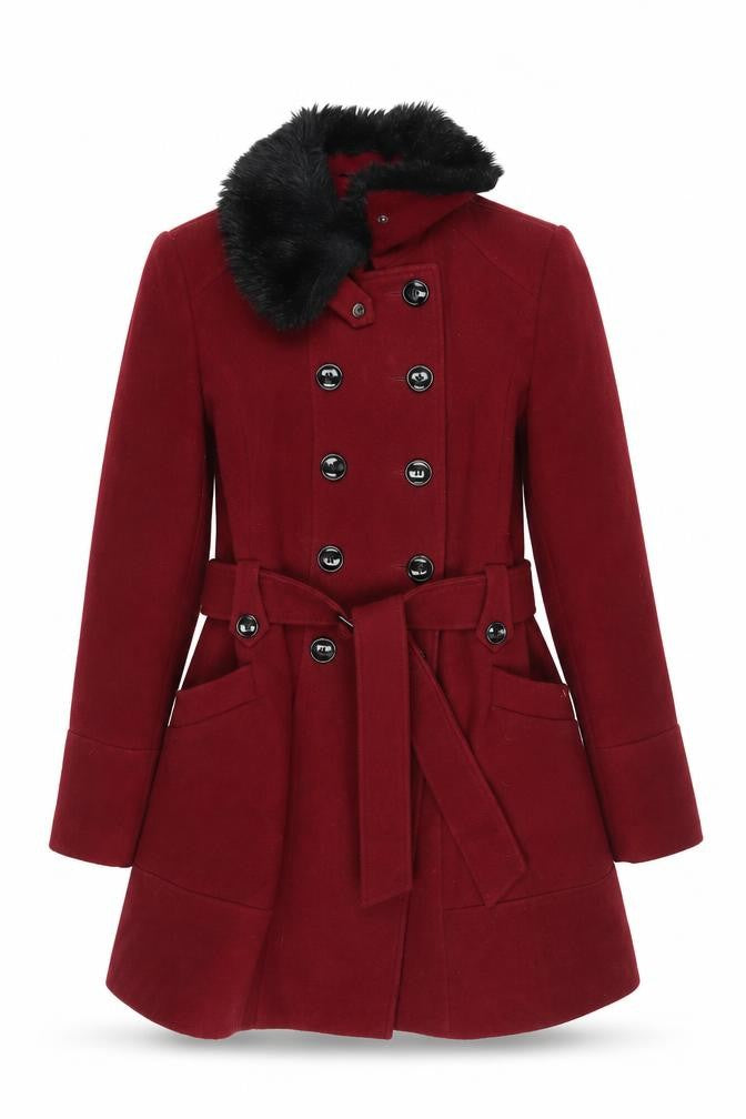 Front view of Noelia Women's Red Wool Pea Coat, size 8