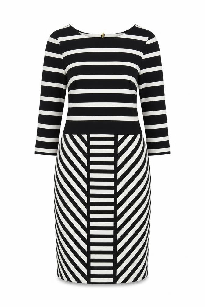 Front view of Gabby Skye Women's Black & White Striped Dress, size 10