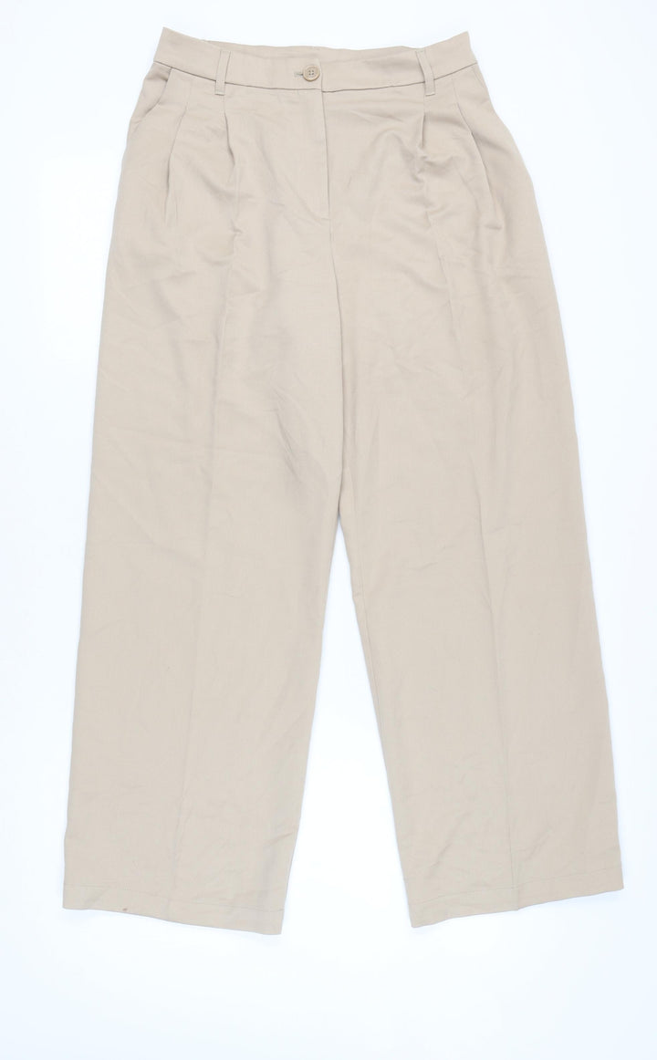 Monki Women's Beige Trousers, Size 12 with Button Closure