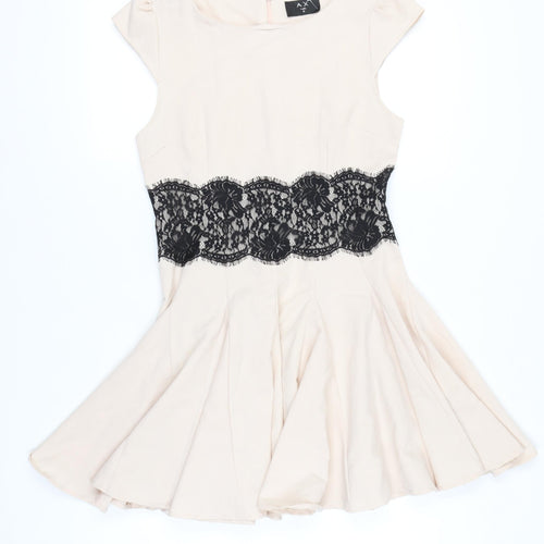 AX Paris Women's Beige Sleeveless Lace Skater Dress