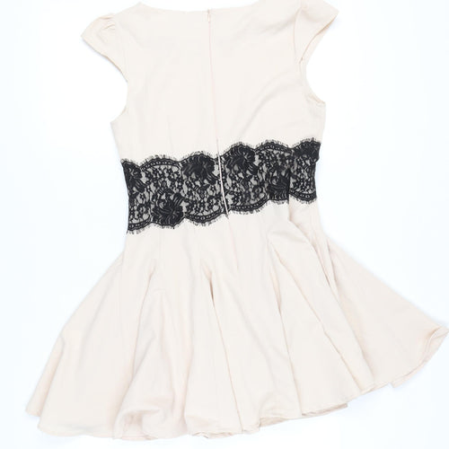AX Paris Women's Beige Sleeveless Lace Skater Dress