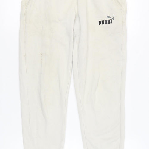Puma Men's White Jogger Trousers S, Cotton Blend, Activewear