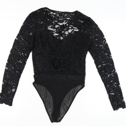 New Look Women's Black Lace Bodysuit, Size 12, Long Sleeve