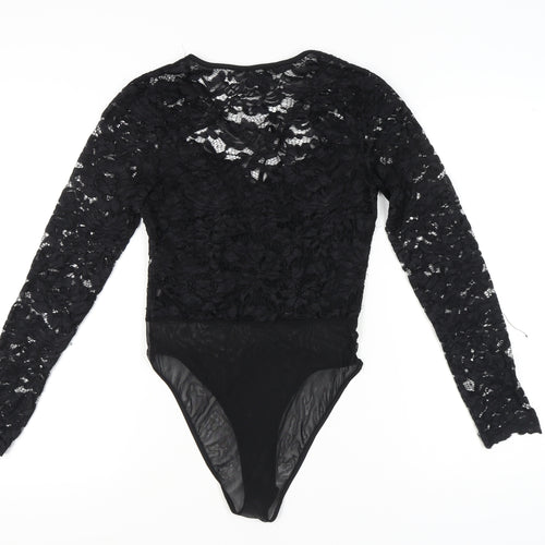 New Look Women's Black Lace Bodysuit, Size 12, Long Sleeve