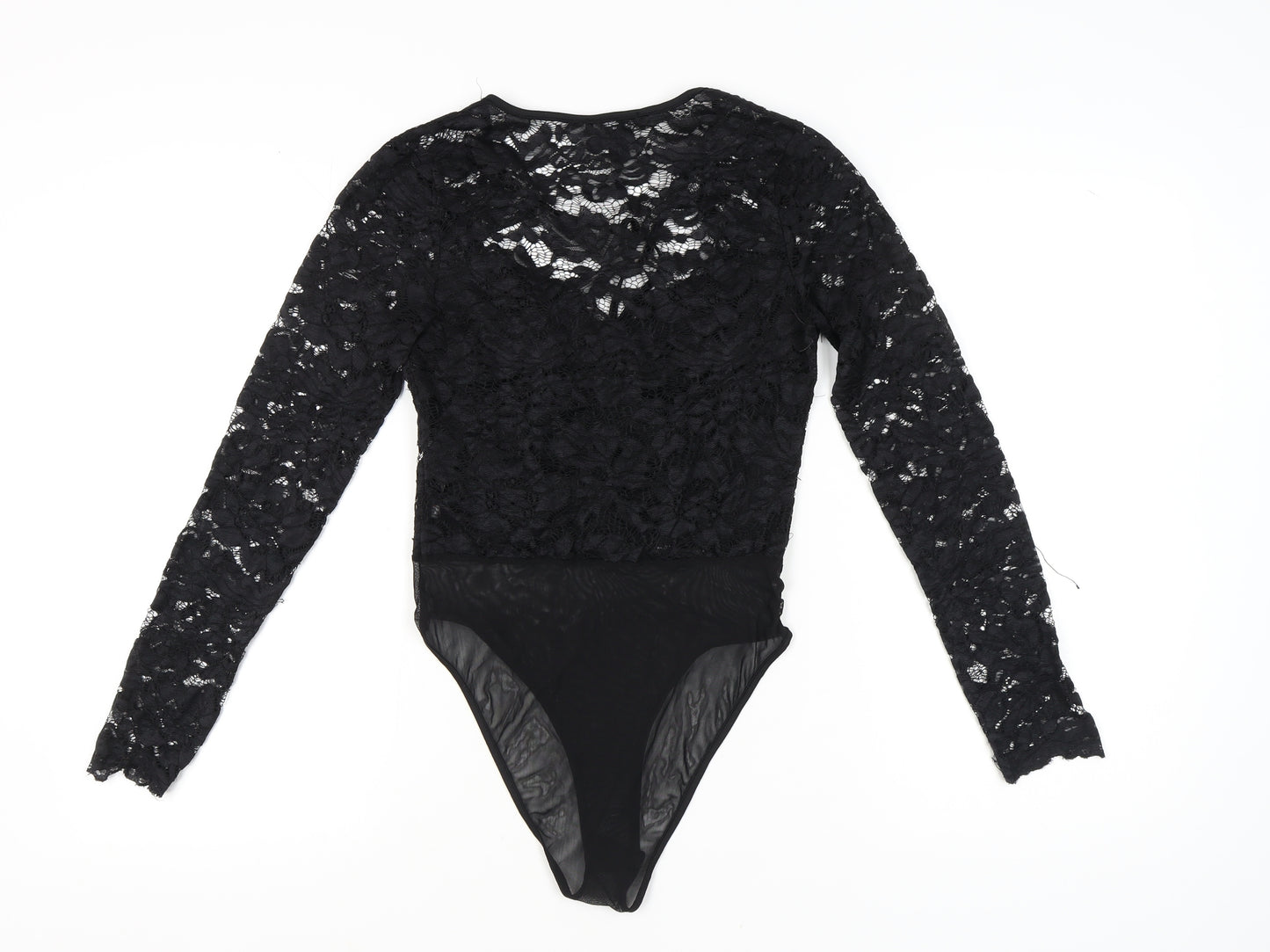 New Look Women's Black Lace Bodysuit, Size 12, Long Sleeve