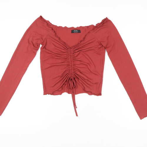 Bershka Women's Red Cropped Blouse, Size 14, Elegant