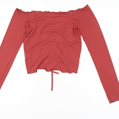 Bershka Women's Red Cropped Blouse, Size 14, Elegant