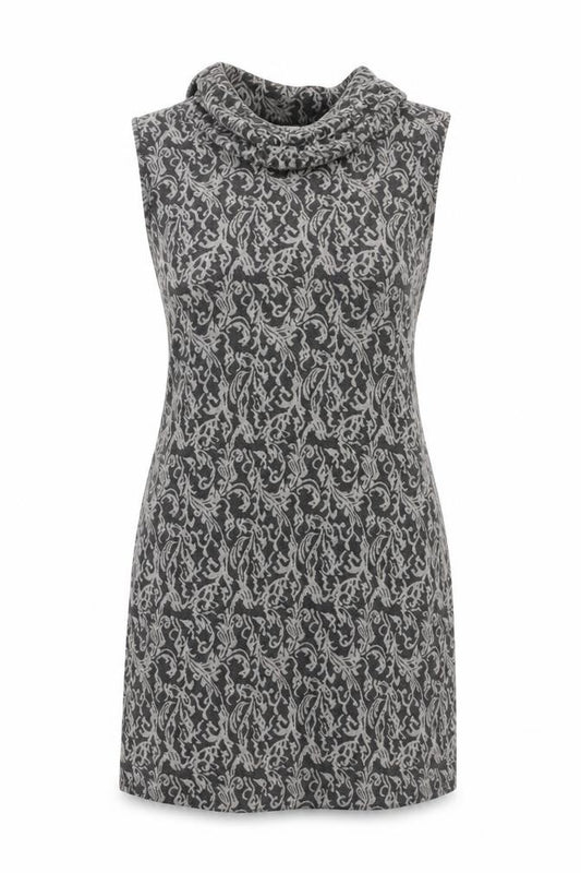 Front view of Apricot Women's Grey Sleeveless Cowl Neck Dress