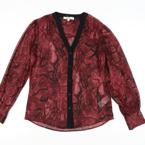 Oasis Women's Red Button-Up Animal Print Shirt
