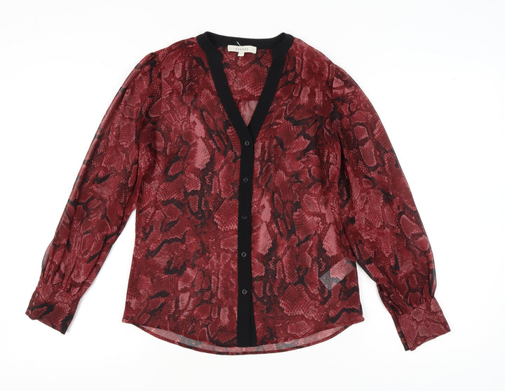 Oasis Women's Red Button-Up Animal Print Shirt
